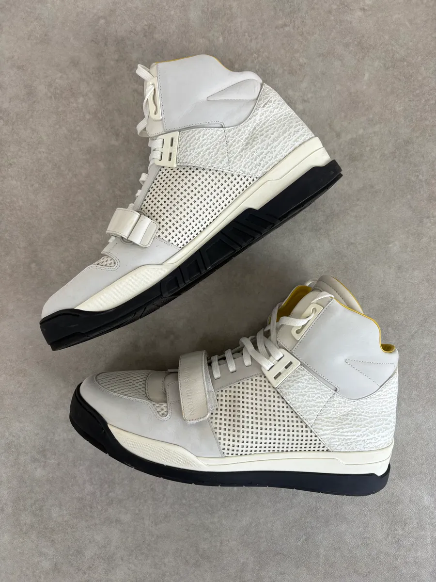 Louis Vuitton White Trail Blazer Leather Mesh High Sneakers - Image 5