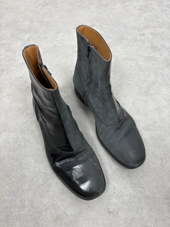 Maison Margiela Black & Grey Patent Leather Hybrid Boots - Image 4