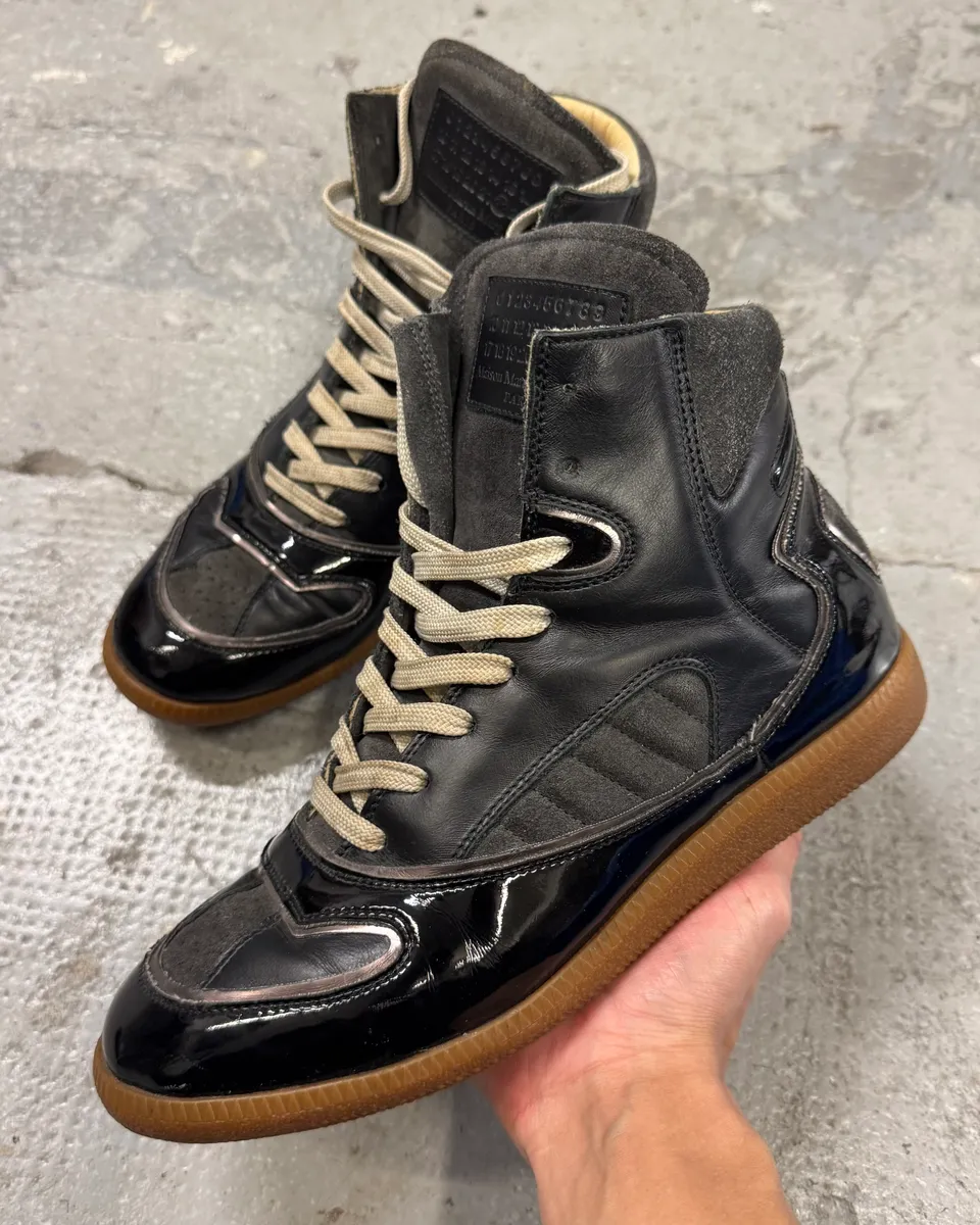 Maison Margiela Black Hybrid Satin Leather High Shoes