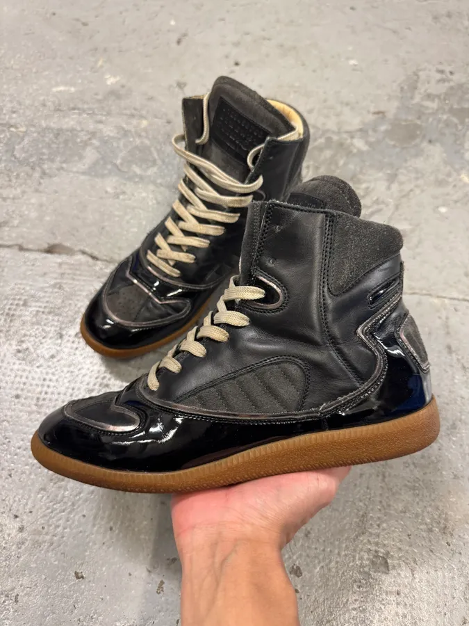 Maison Margiela Black Hybrid Satin Leather High Shoes - Image 2