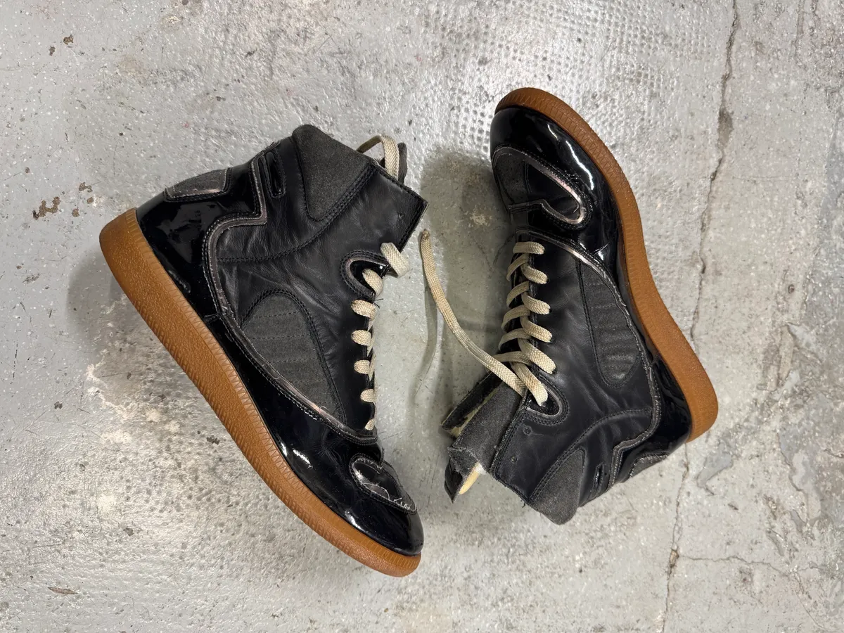 Maison Margiela Black Hybrid Satin Leather High Shoes - Image 3
