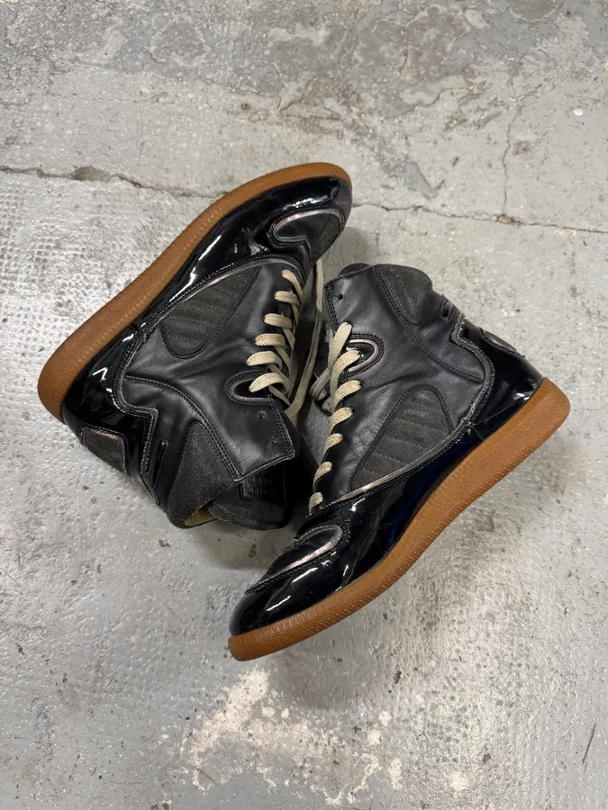 Maison Margiela Black Hybrid Satin Leather High Shoes - Image 4