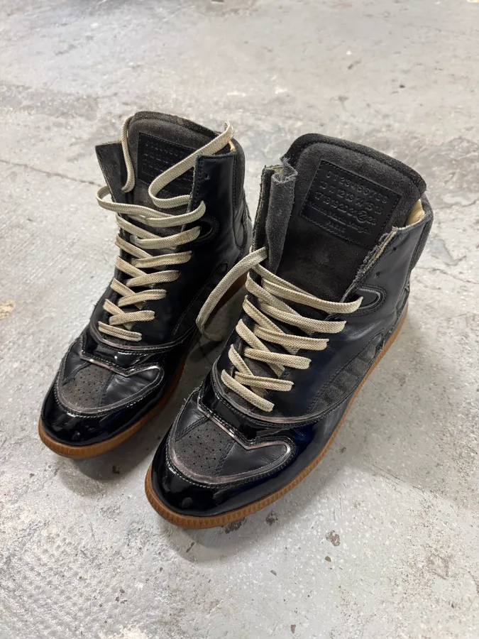 Maison Margiela Black Hybrid Satin Leather High Shoes - Image 5