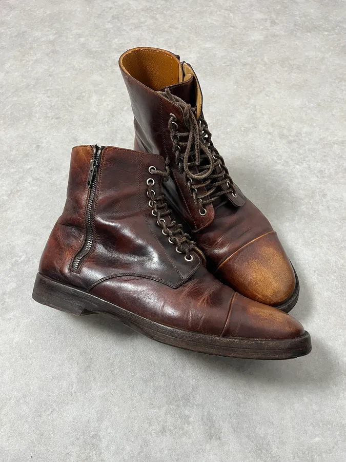 Maison Margiela Brown Eroded Leather Boots - Image 3