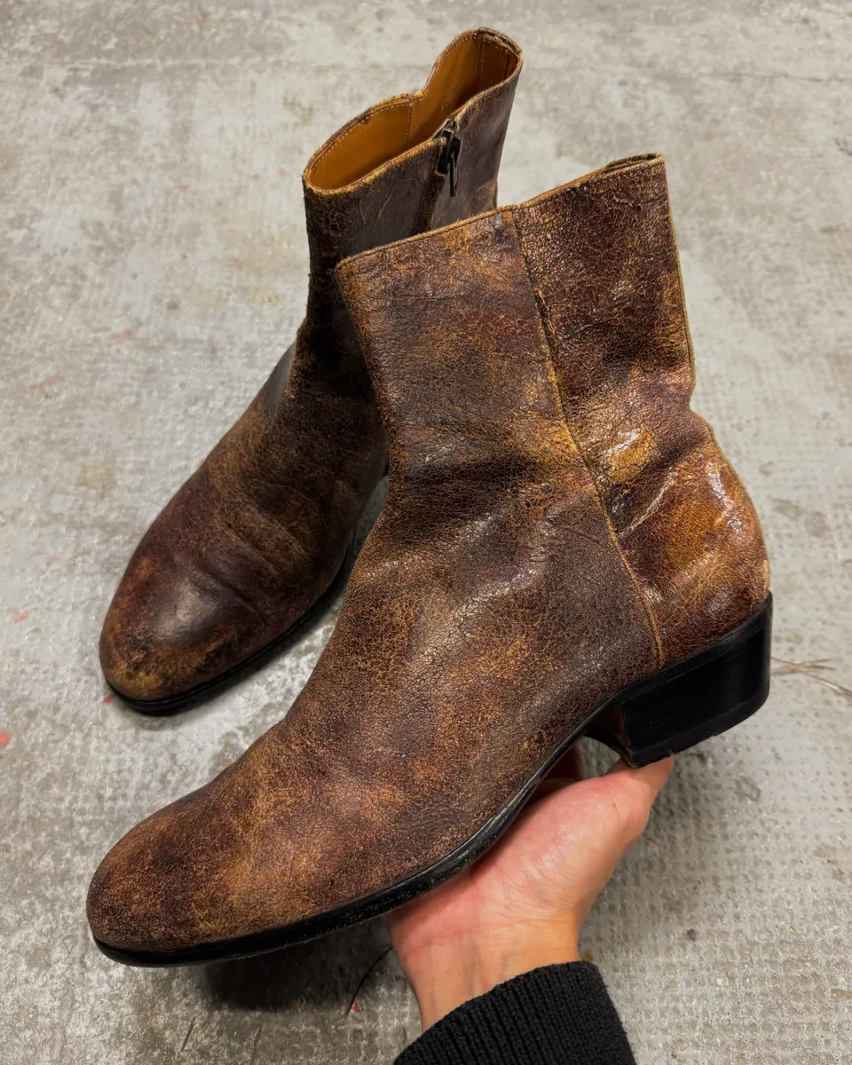 Maison Margiela Brown Eroded Leather Boots