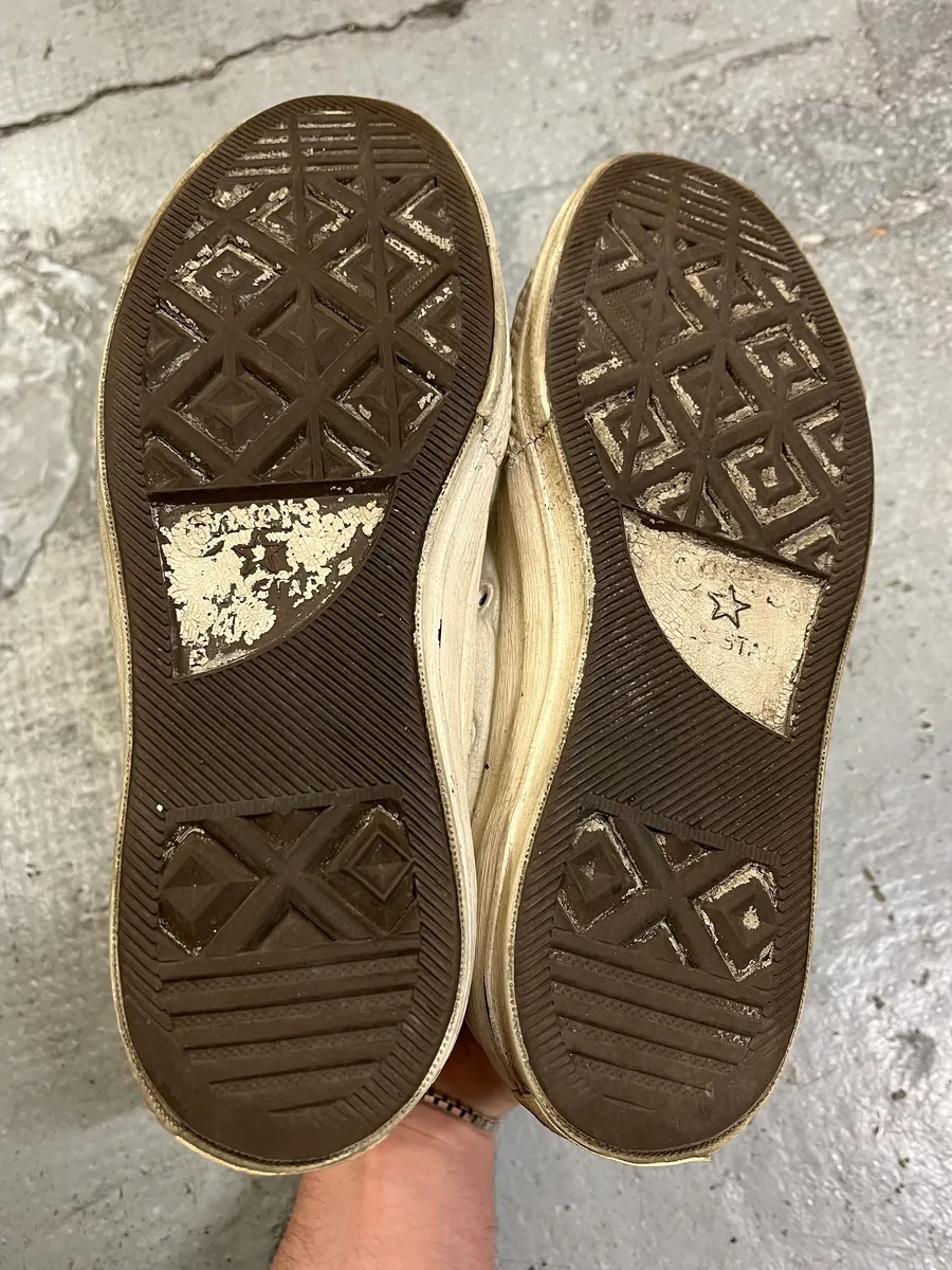 Maison Margiela Converse Beige Cracked Painted High Shoes - Image 4