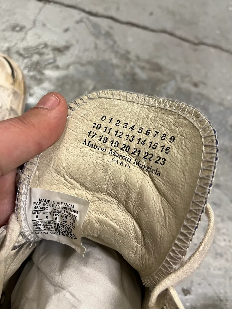 Maison Margiela Converse Beige Cracked Painted High Shoes - Image 8