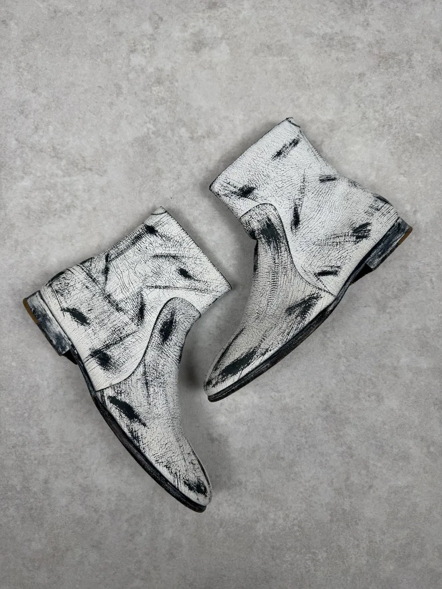 Maison Margiela H&M White Painted Effect Leather Boots - Image 2