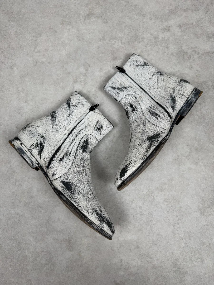 Maison Margiela H&M White Painted Effect Leather Boots - Image 3