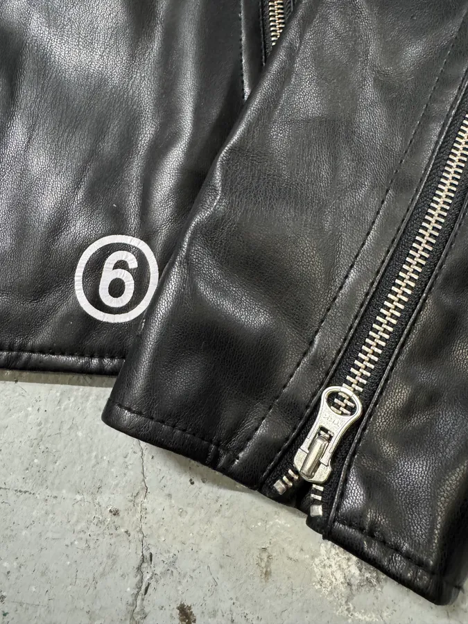 Maison Margiela MM6 5-Zip Biker Black Faux Leathet Jacket - Image 11