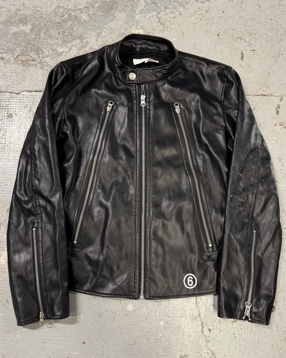 Maison Margiela MM6 5-Zip Biker Black Faux Leathet Jacket - Image 2