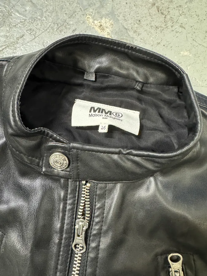 Maison Margiela MM6 5-Zip Biker Black Faux Leathet Jacket - Image 29