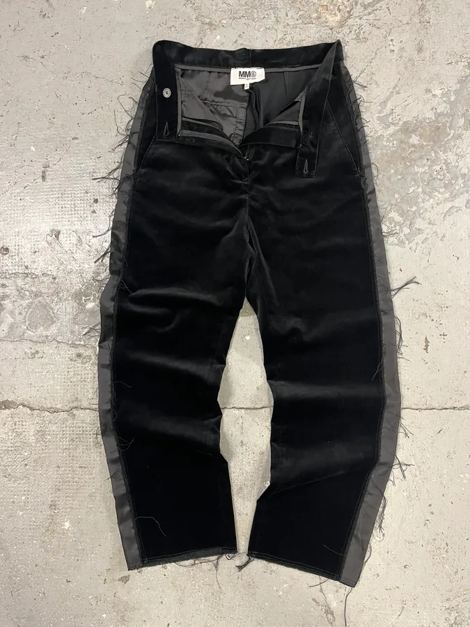 Maison Margiela MM6 Velvet Distressed Lines Pants - Image 3