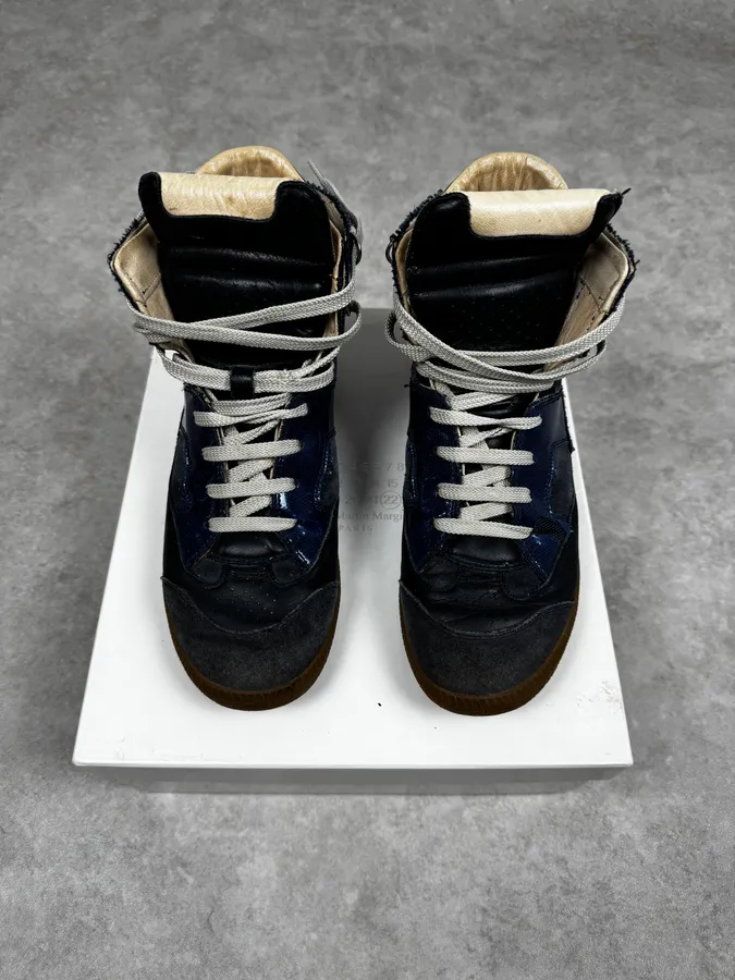 Maison Margiela Navy Blue Satin & Suede Leather Gum High Sneakers - Image 2