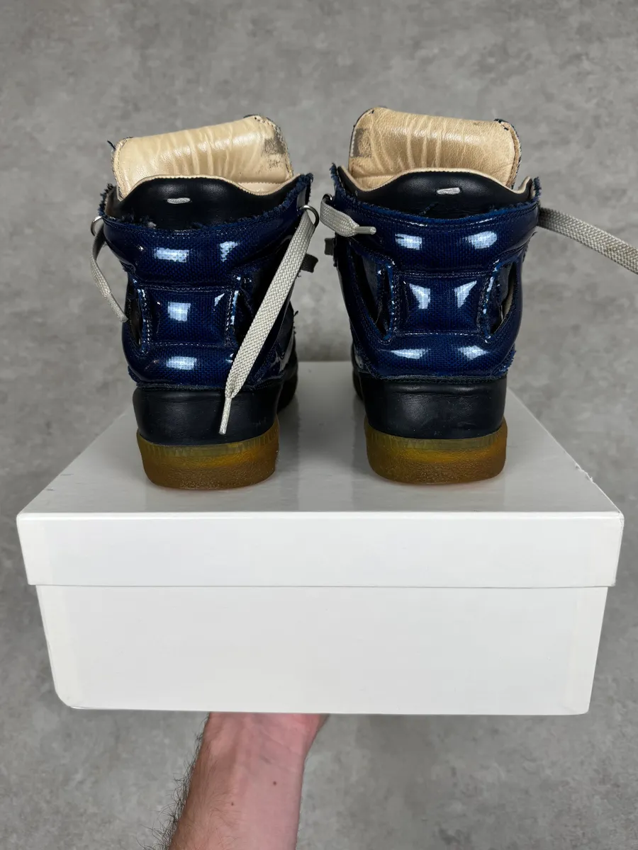Maison Margiela Navy Blue Satin & Suede Leather Gum High Sneakers - Image 3