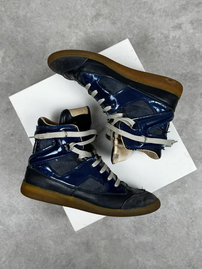 Maison Margiela Navy Blue Satin & Suede Leather Gum High Sneakers - Image 5