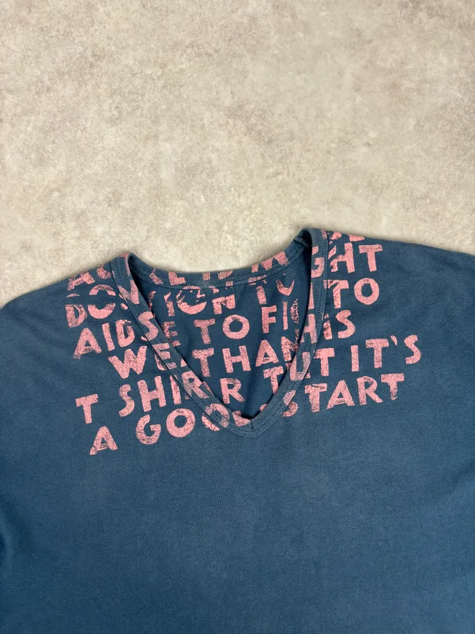 Maison Margiela Poem V Neck Navy T-Shirt - Image 4