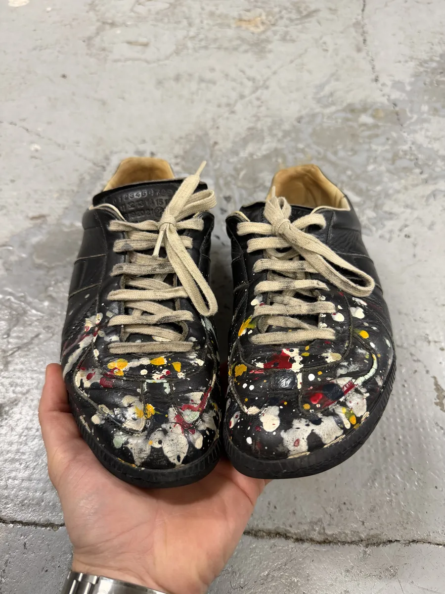 Maison Margiela Replica Black Painted Leather Sneakers - Image 3