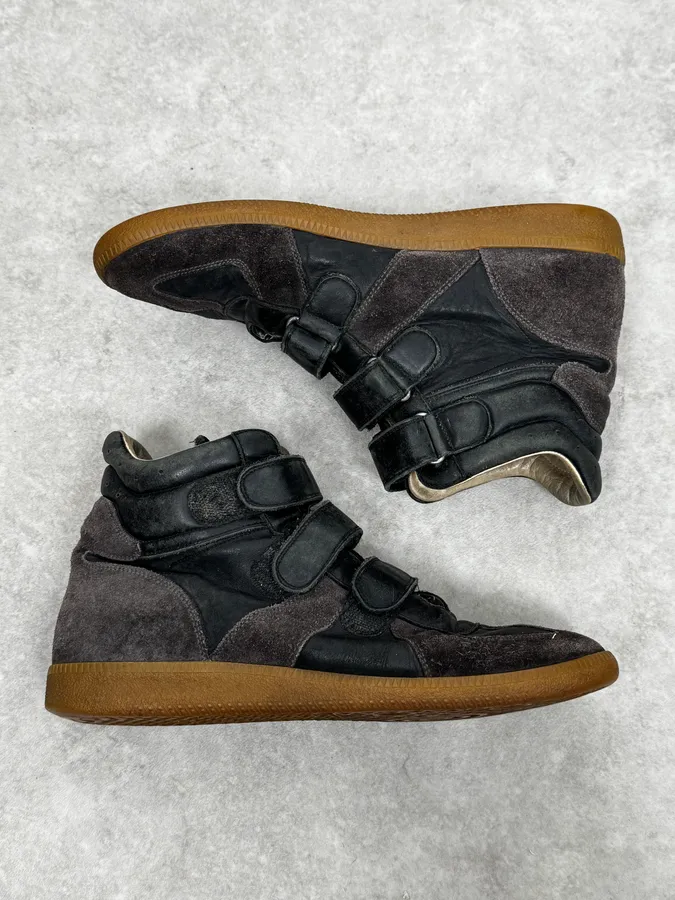 Maison Margiela Replica Brown & Black Leather Velcro High Sneakers - Image 2