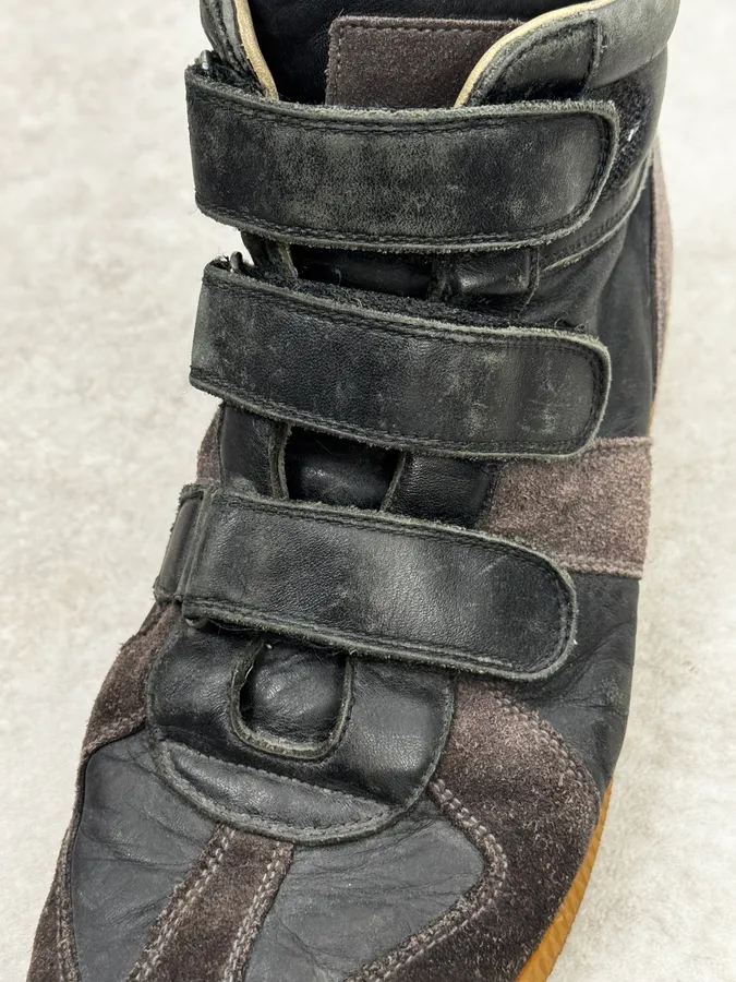 Maison Margiela Replica Brown & Black Leather Velcro High Sneakers - Image 4