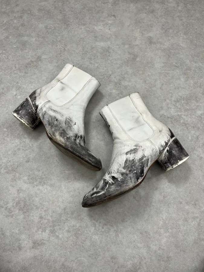 Maison Margiela White Painted Abstract Heels Boots - Image 3