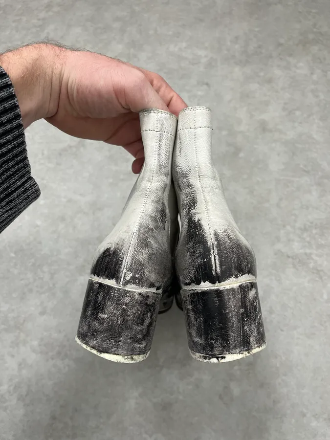 Maison Margiela White Painted Abstract Heels Boots - Image 6