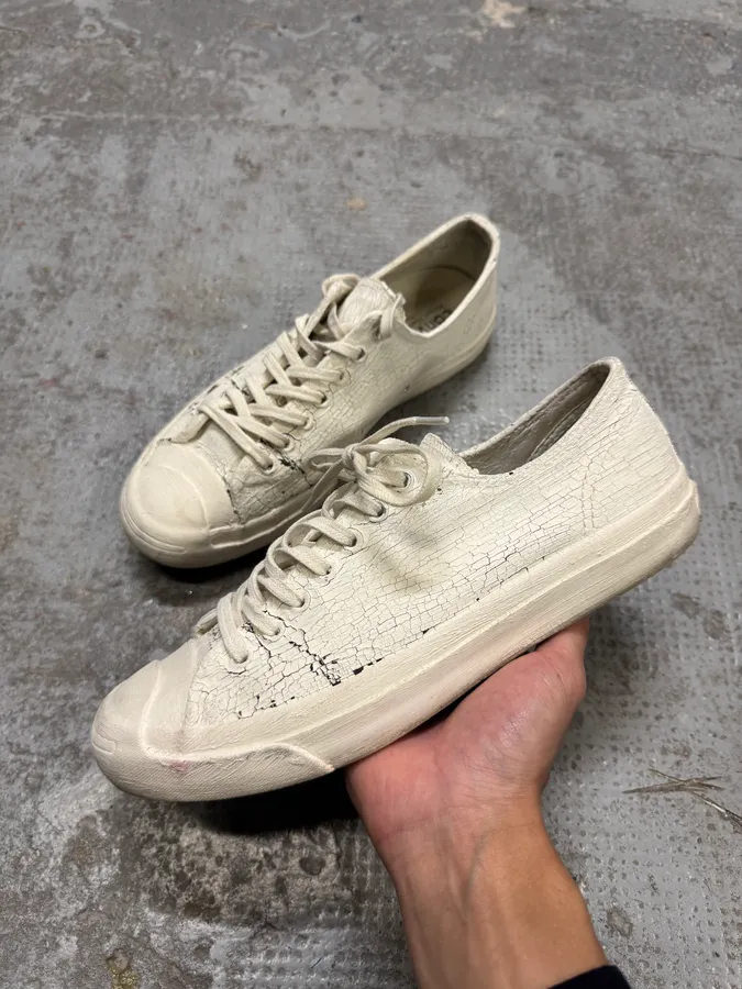 Maison Margiela x Converse White Cracked Leather Low Shoes - Image 3