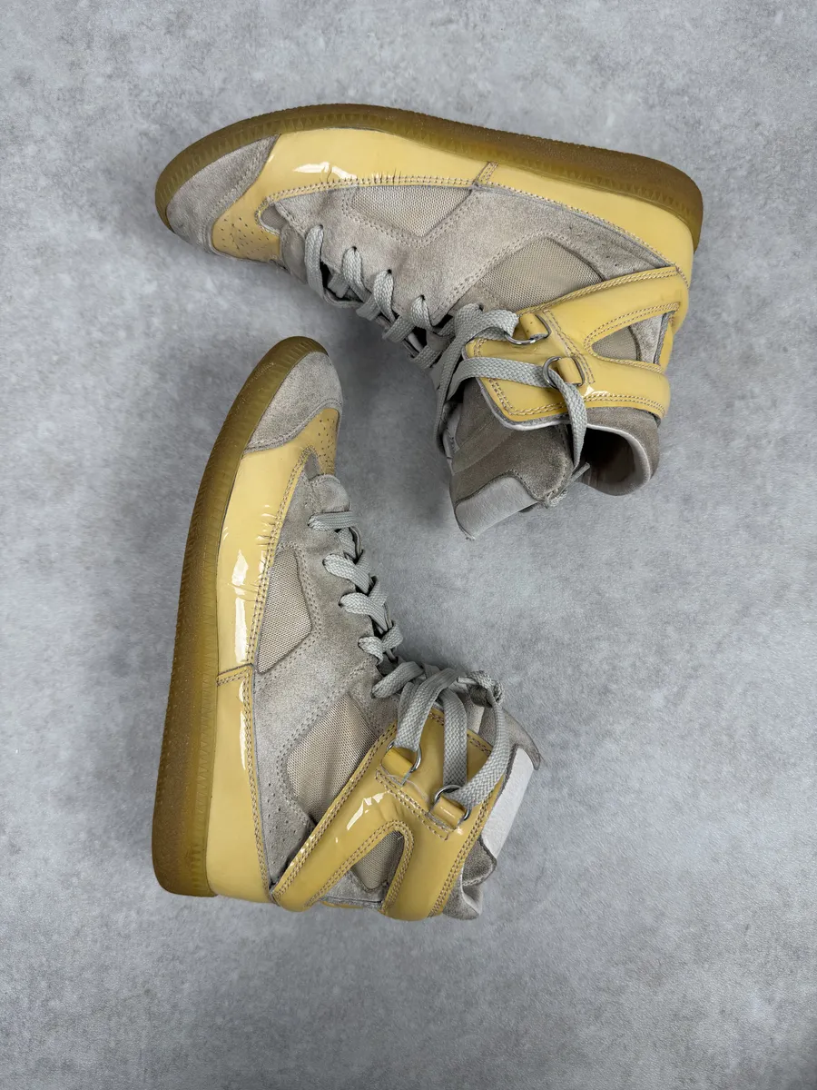 Maison Margiela Yellow & Grey High Suede Leather Sneakers - Image 7