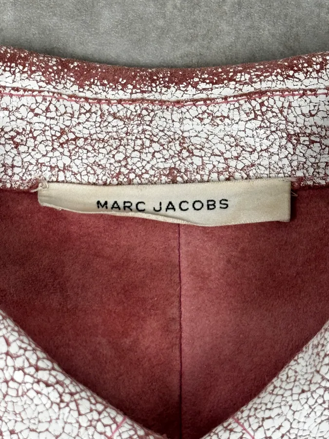 Marc Jacobs White & Pink Crackled Leather Light Jacket - Image 10