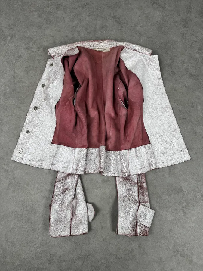 Marc Jacobs White & Pink Crackled Leather Light Jacket - Image 7
