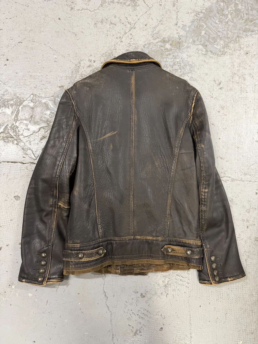 Maria Miguel Brown Eroded Napoleon Officer Leather Jacket - Image 2