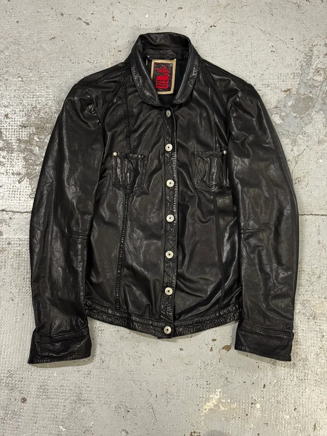 Marithé + François Girbaud Black Avant-Garde Patches Leather Jacket
