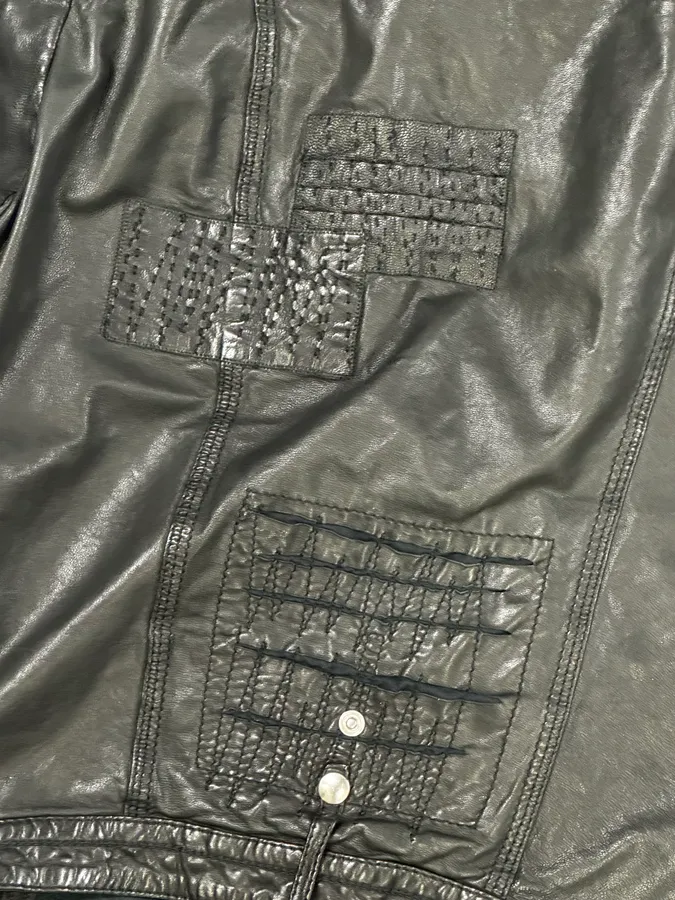 Marithé + François Girbaud Black Avant-Garde Patches Leather Jacket - Image 10