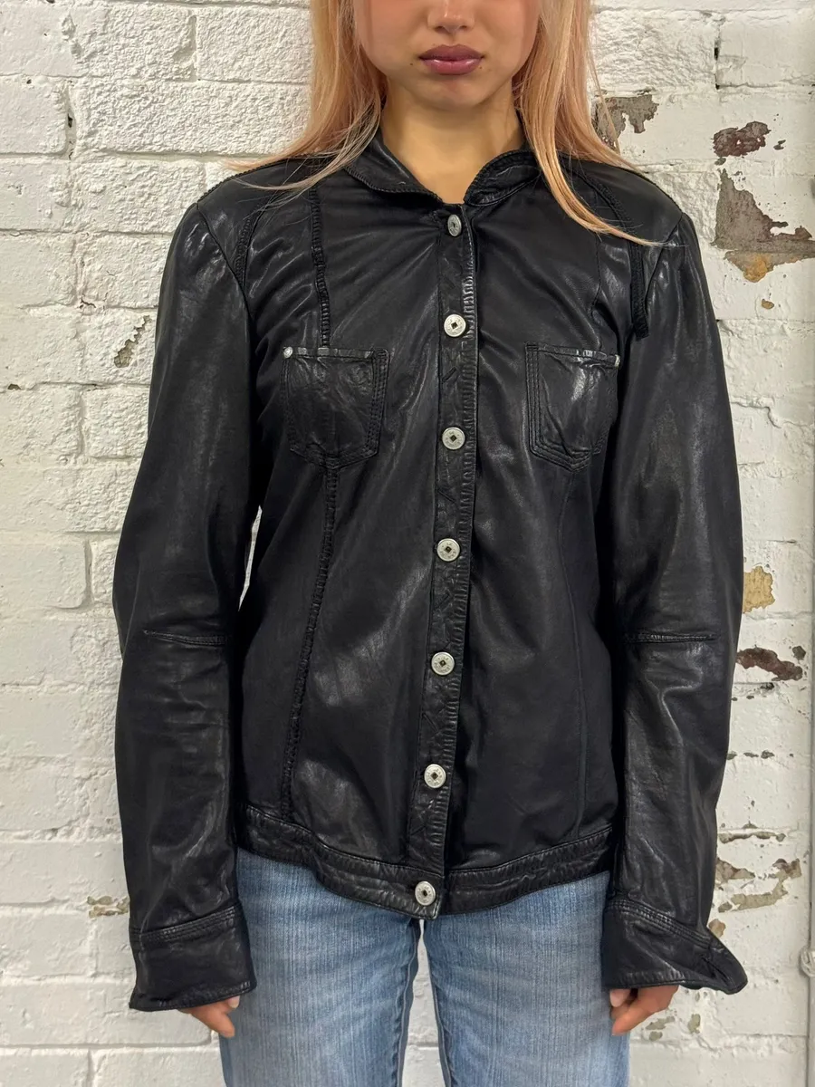 Marithé + François Girbaud Black Avant-Garde Patches Leather Jacket - Image 2