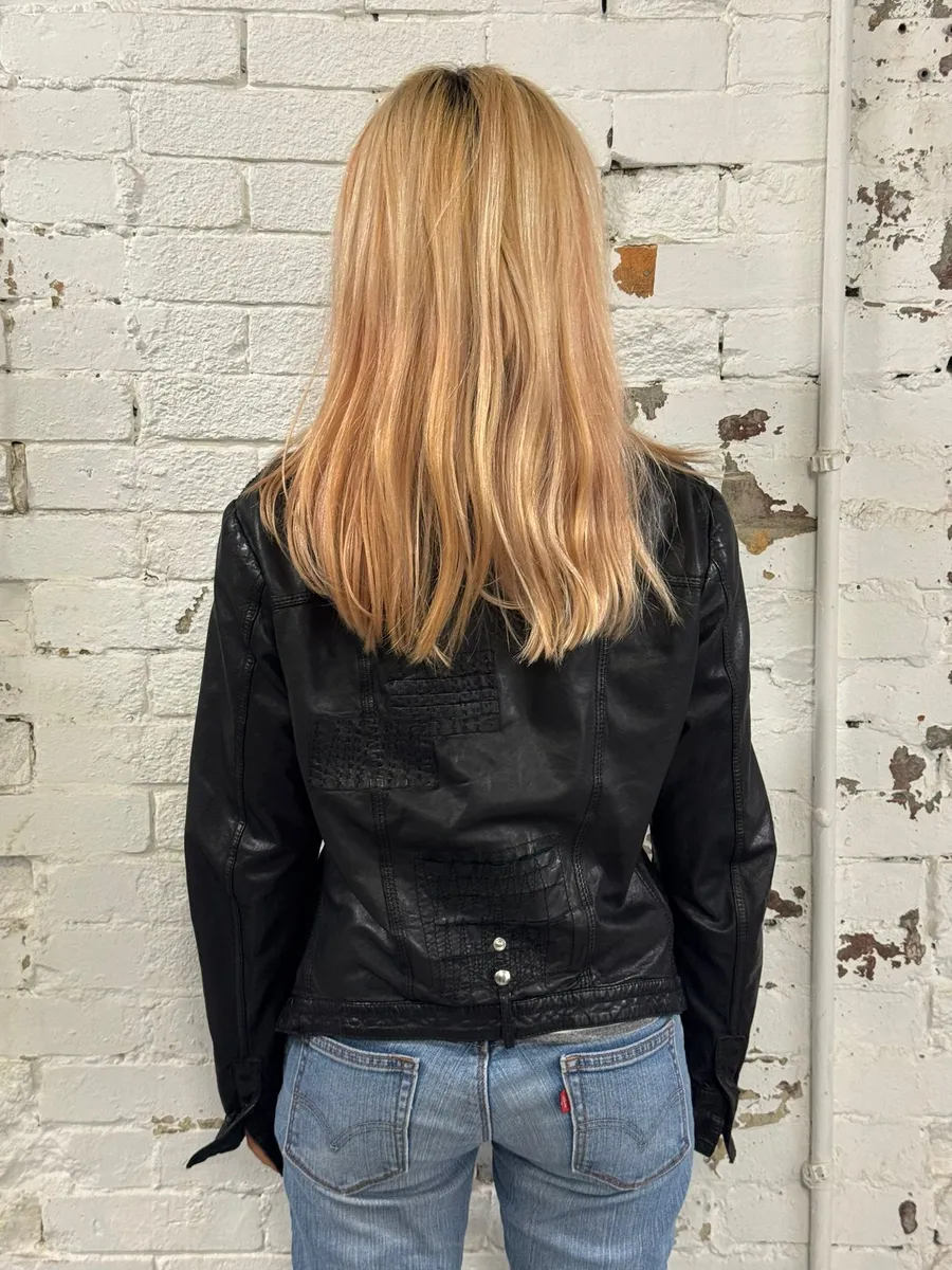 Marithé + François Girbaud Black Avant-Garde Patches Leather Jacket - Image 3