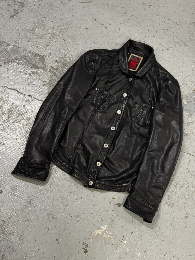 Marithé + François Girbaud Black Avant-Garde Patches Leather Jacket - Image 5
