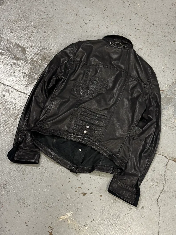 Marithé + François Girbaud Black Avant-Garde Patches Leather Jacket - Image 6