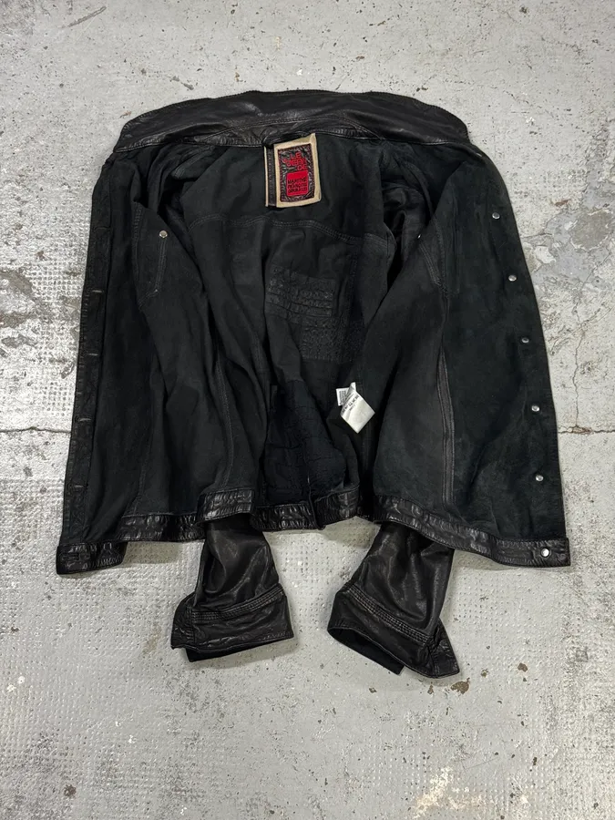 Marithé + François Girbaud Black Avant-Garde Patches Leather Jacket - Image 7