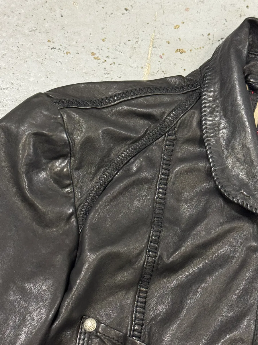 Marithé + François Girbaud Black Avant-Garde Patches Leather Jacket - Image 8