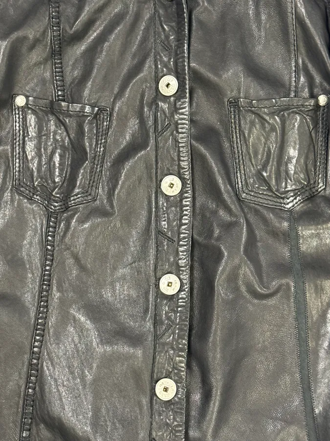 Marithé + François Girbaud Black Avant-Garde Patches Leather Jacket - Image 9