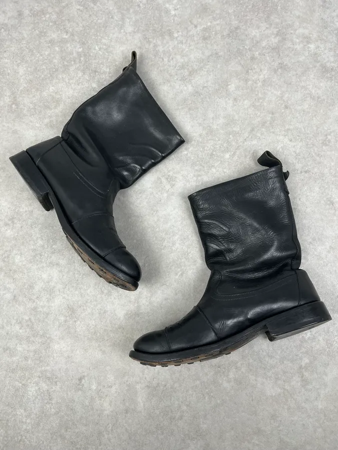 Marithé + François Girbaud Black Leather Padded Biker Boots - Image 5