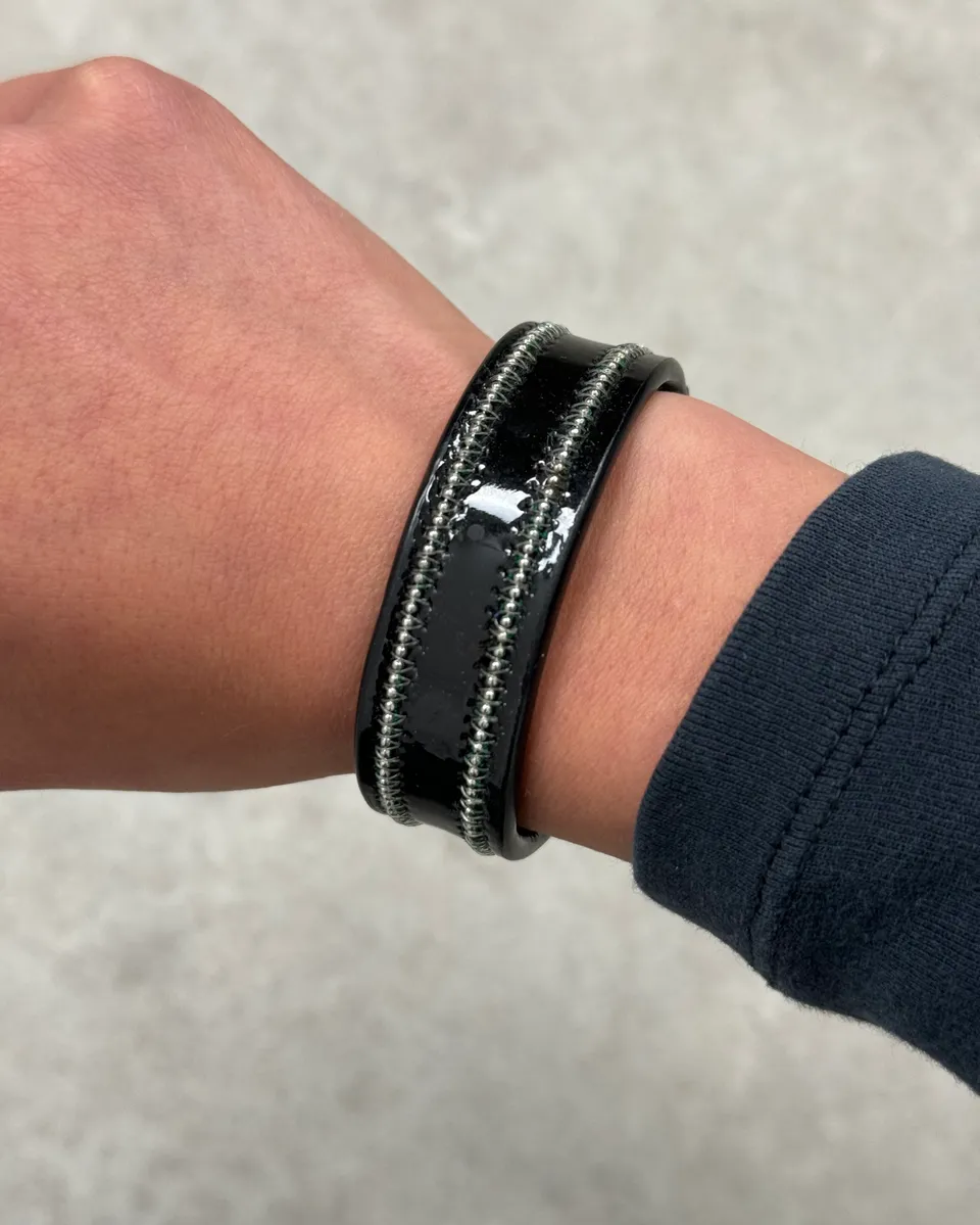 Marithé + François Girbaud Black Shiny Leather Bracelet - Image 3