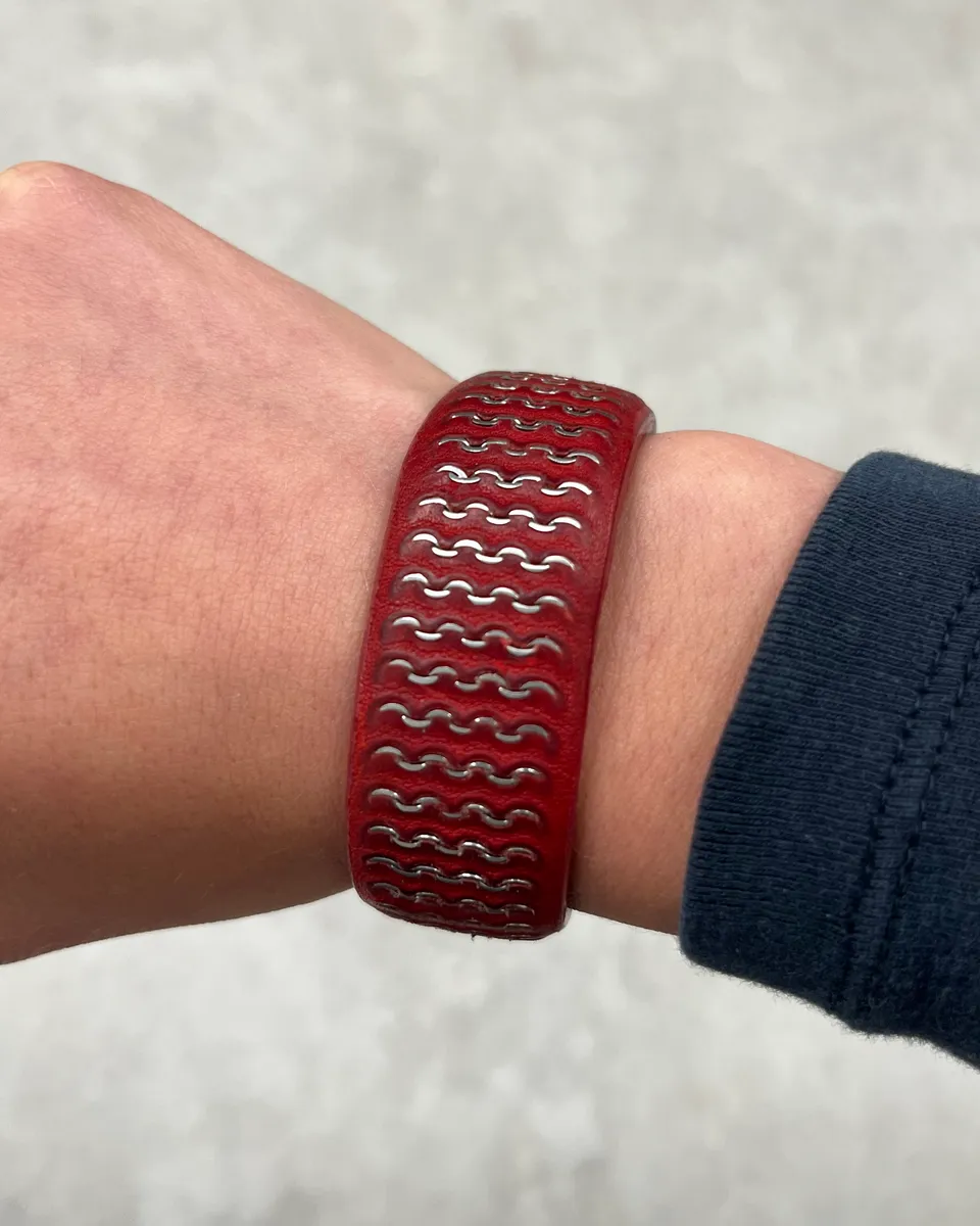 Marithé + François Girbaud Red Studded Leather Bracelet - Image 2