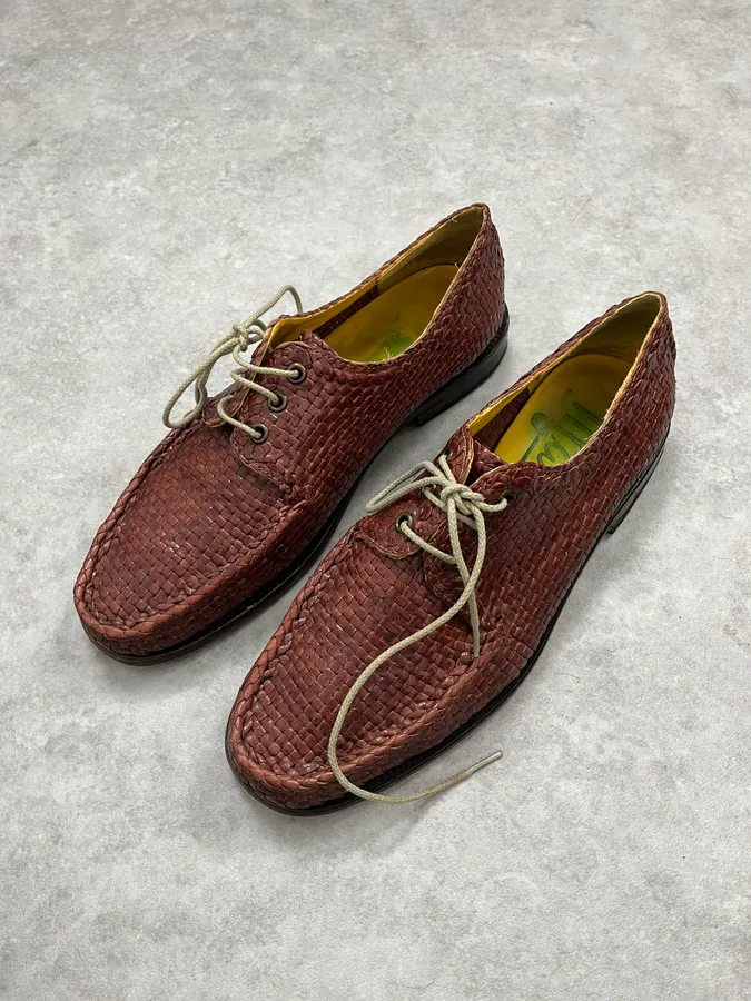 Marni Brown Woven Leather Derby Loafers Shoes - Image 3
