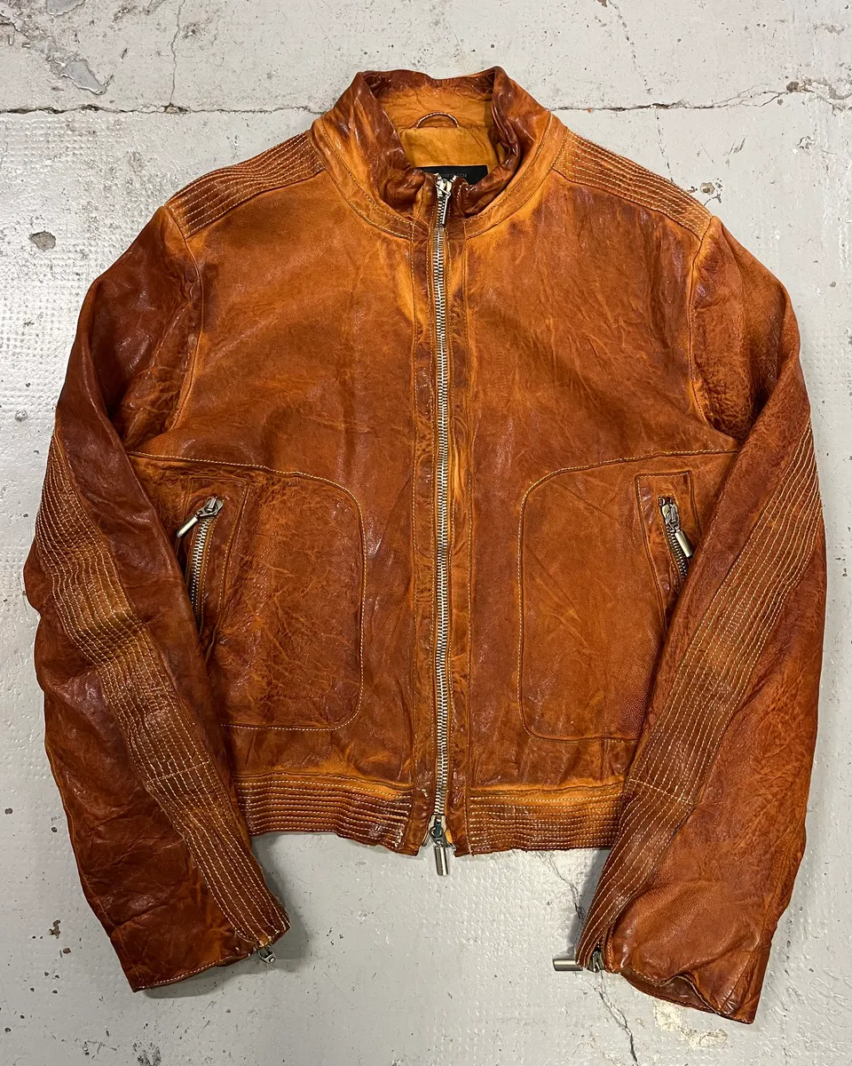 Massimo Rebecchi Cognac Leather Bomber Jacket