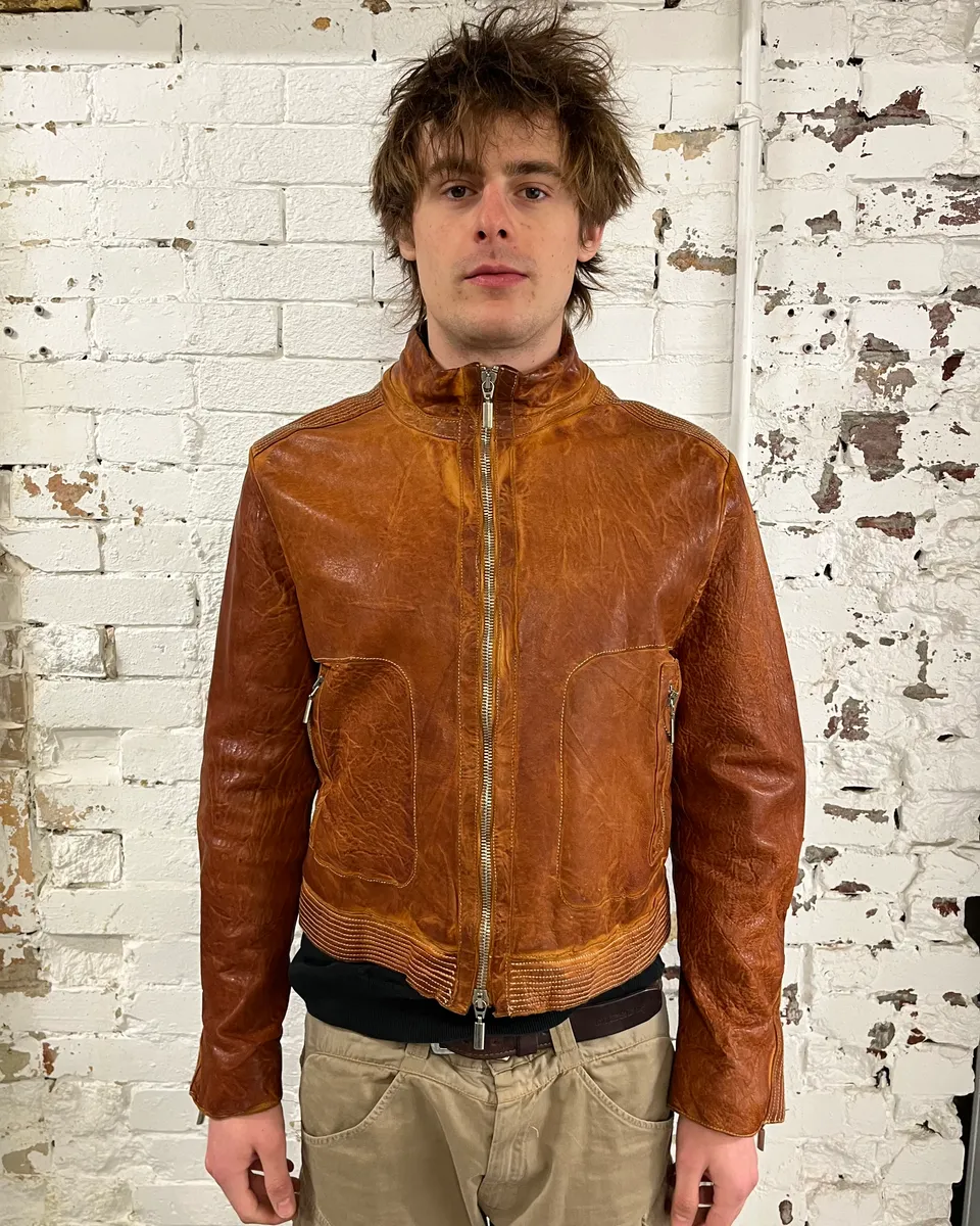Massimo Rebecchi Cognac Leather Bomber Jacket - Image 3