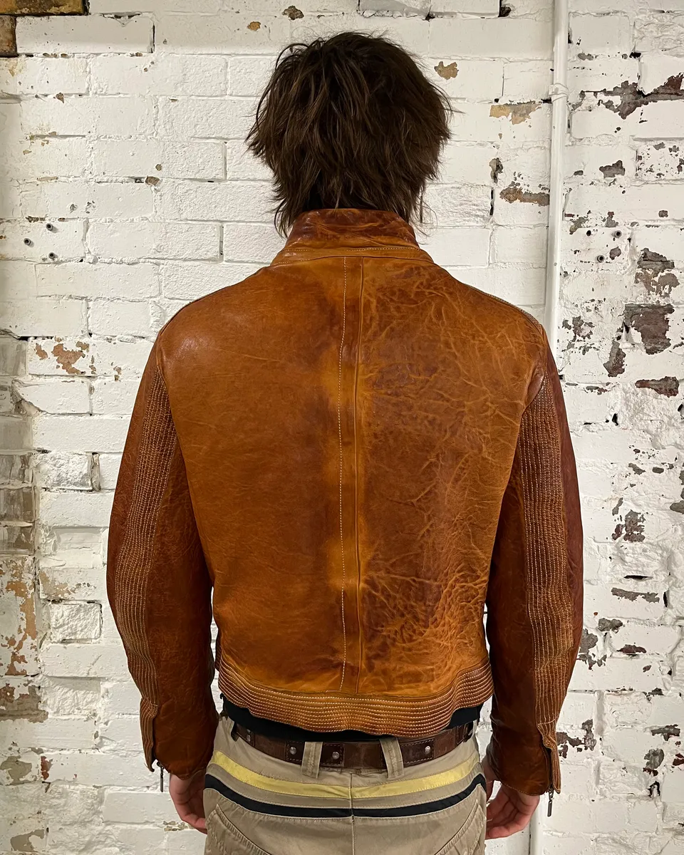 Massimo Rebecchi Cognac Leather Bomber Jacket - Image 4