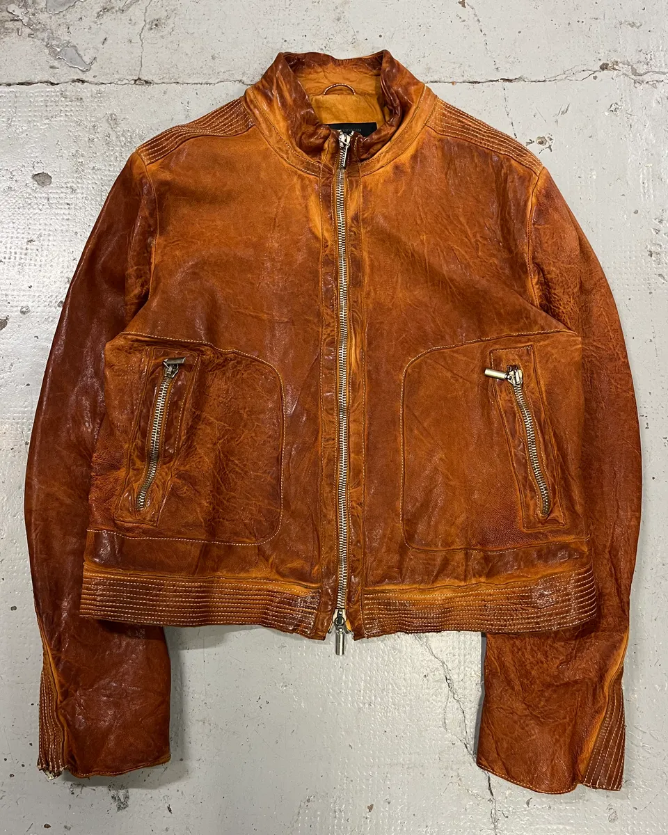 Massimo Rebecchi Cognac Leather Bomber Jacket - Image 5