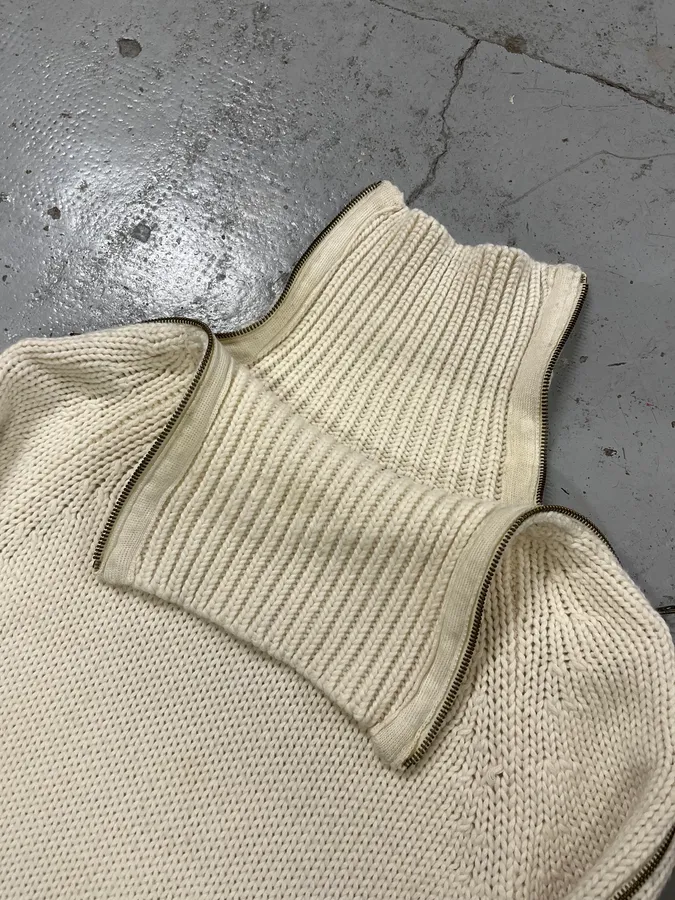 Massimo Rebecchi Triple Zip Cream Wool Turtleneck Sweater - Image 8