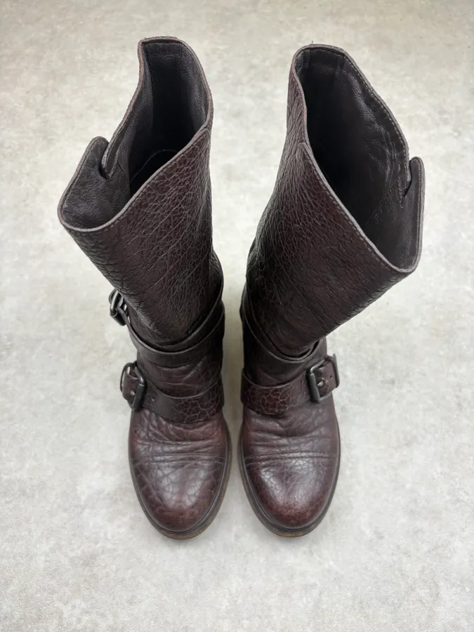 Miu Miu Bordeaux Leather Buckle Strap Boots - Image 3